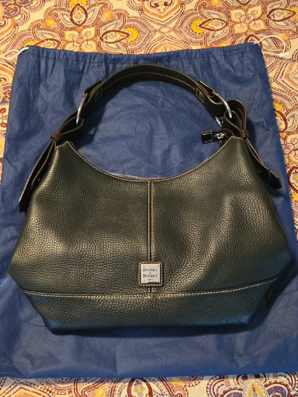Dooney & Bourke Pebble Leather Shoulder Bag Black With Brown Strap